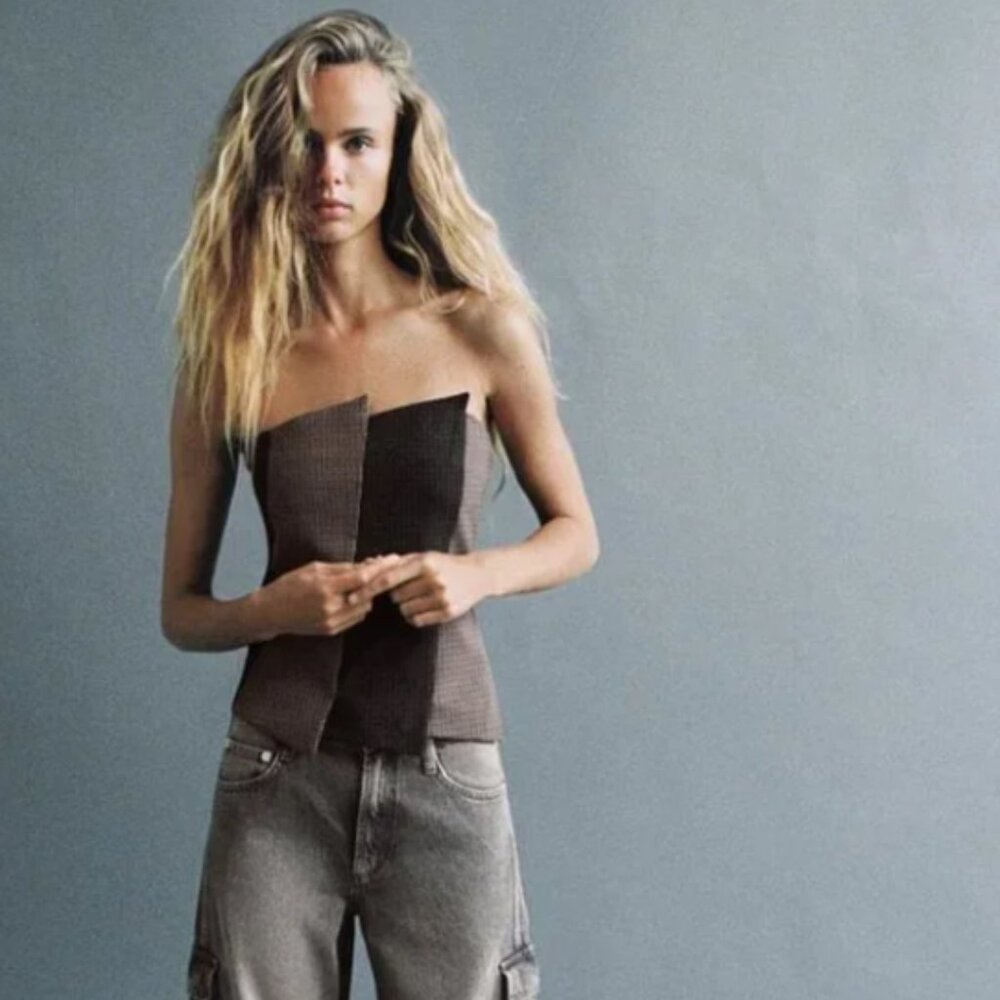 Zara New Corset Strapless Tube Bustier Crop Punk Whimsigoth Structured Top L/XL